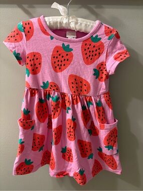 Hanna Andersson Pink Strawberry Print Pocket Dress